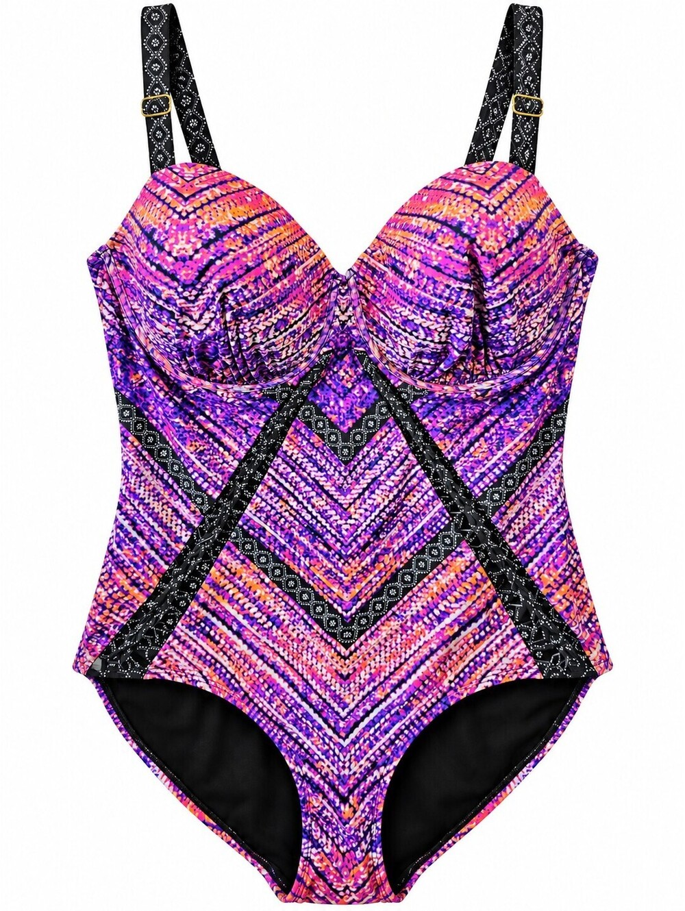 Swimways Women's One Piece Swimsuit Size 22 Purple Pink Black Pattern